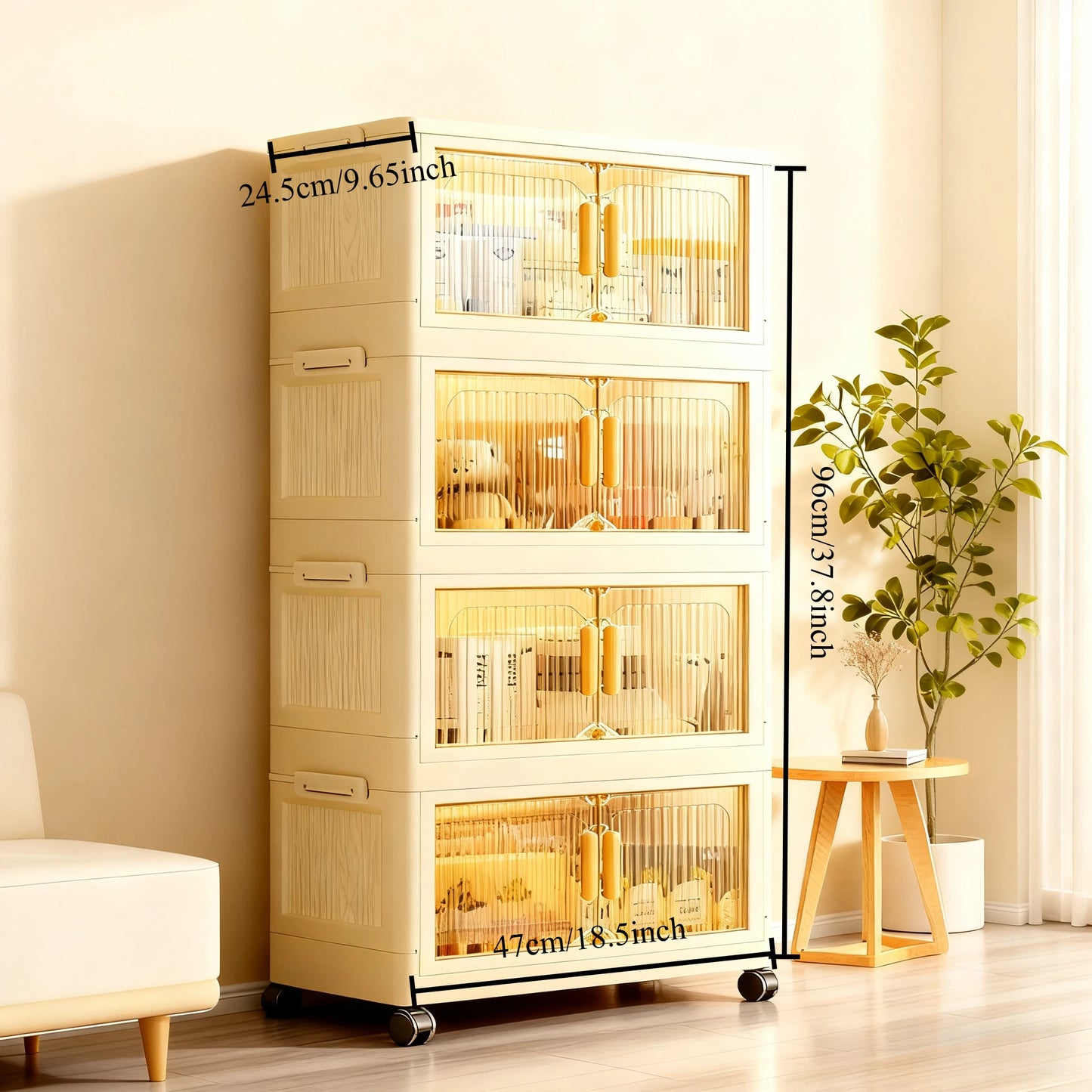 Multi Tier Foldable Plastic Stackable Storage Cabinet With Wheels