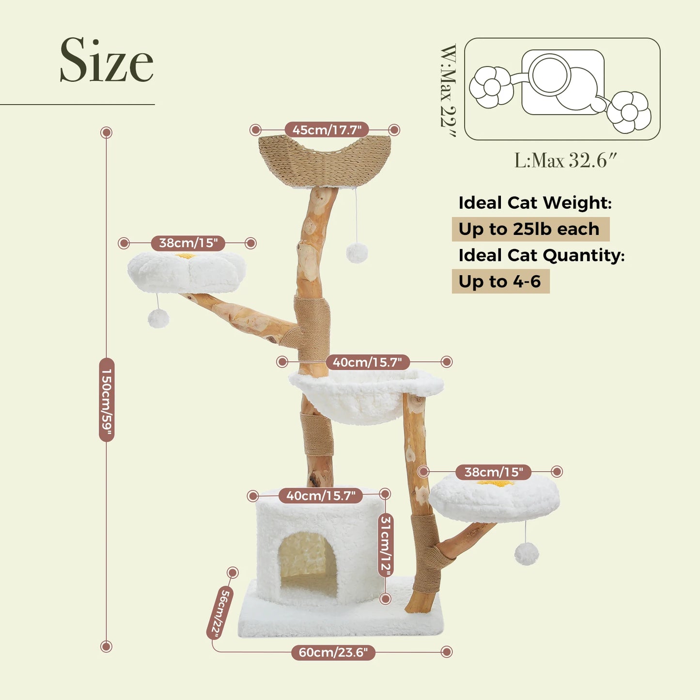 PAWZ Road Cat Tree Tower With Sisal Post And Wicker Basket Bed