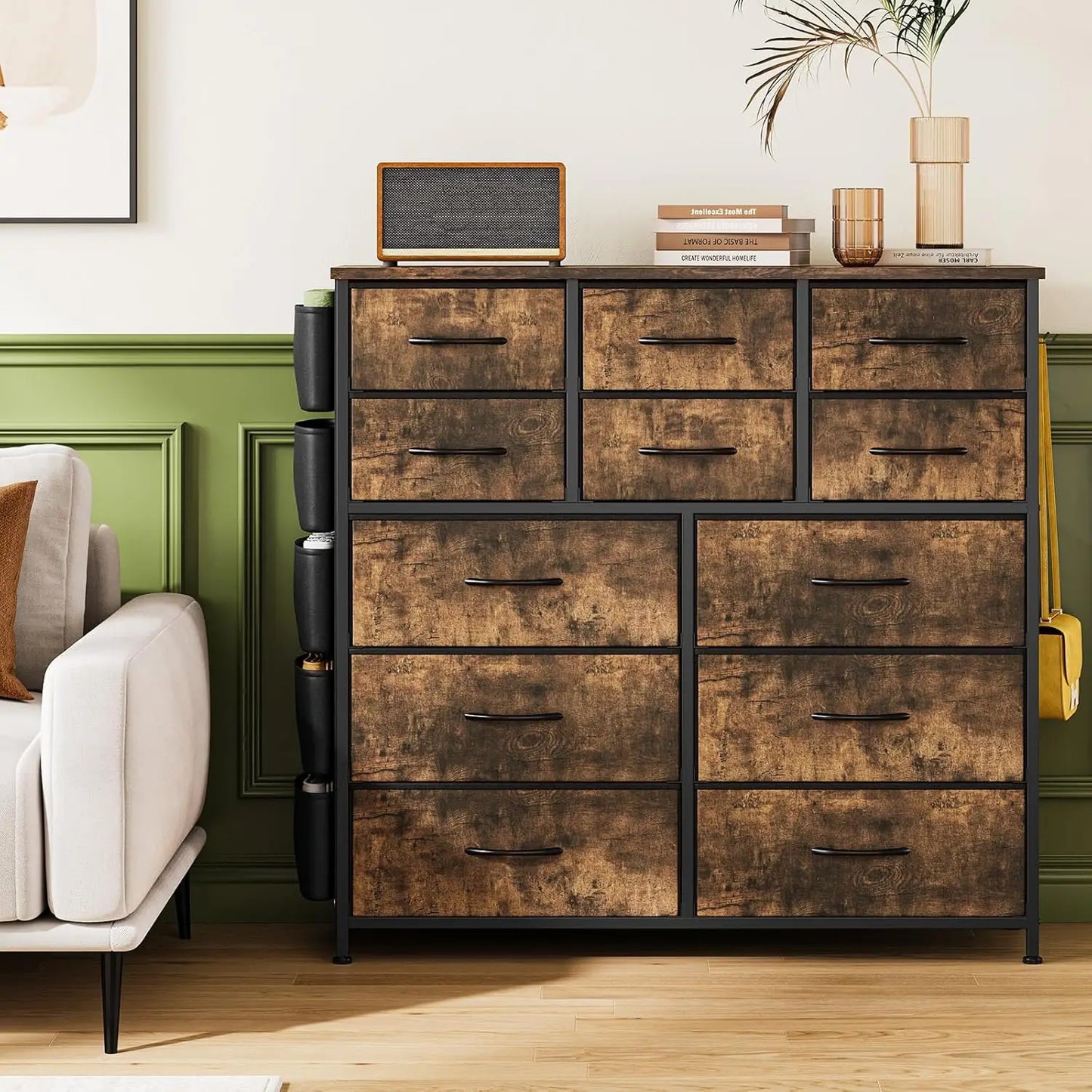 12 Drawers Fabric Tall Dresser for Closet Steel Frame Chest of Drawers Storage Organizer Cupboard for Bedroom Living Room