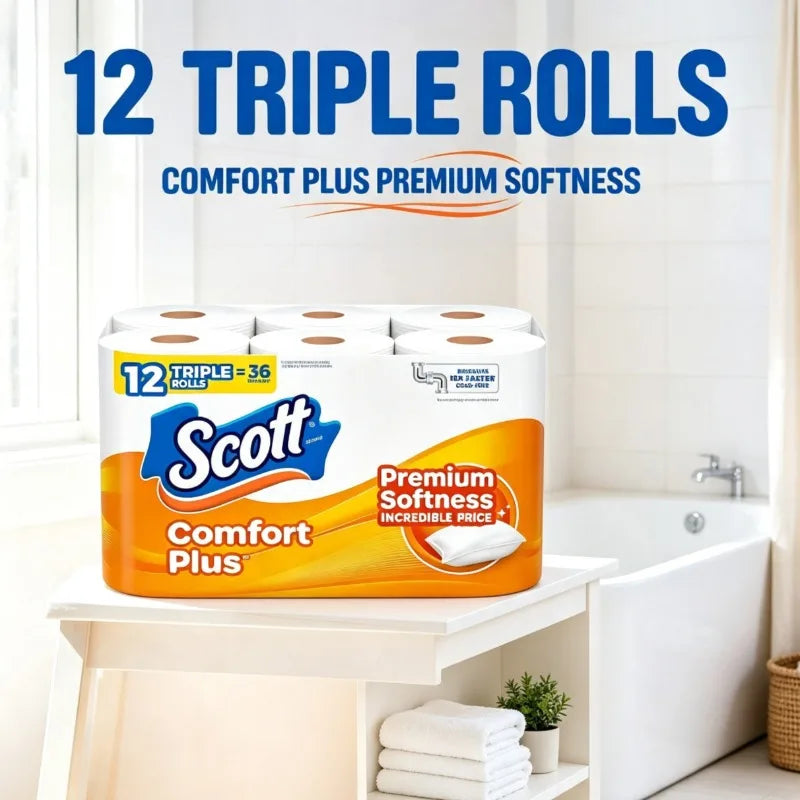 Scott Comfort Plus Soft Toilet Paper Absorbent Septic Safe Tissue