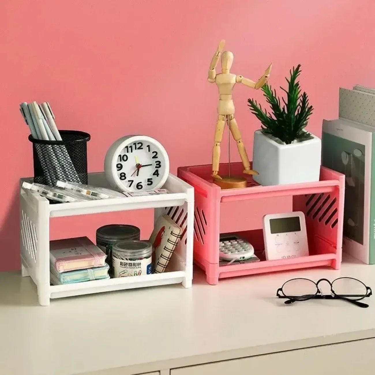 Diamri Double Deck Desk Storage Rack Open Frame Organizer