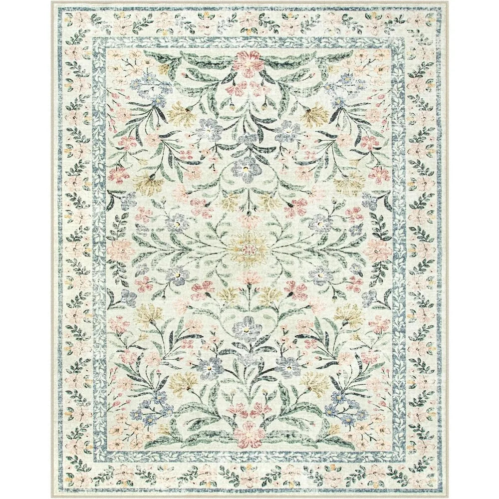 Boho Floral Distressed Area Rug Non Slip Soft Ultra Thin