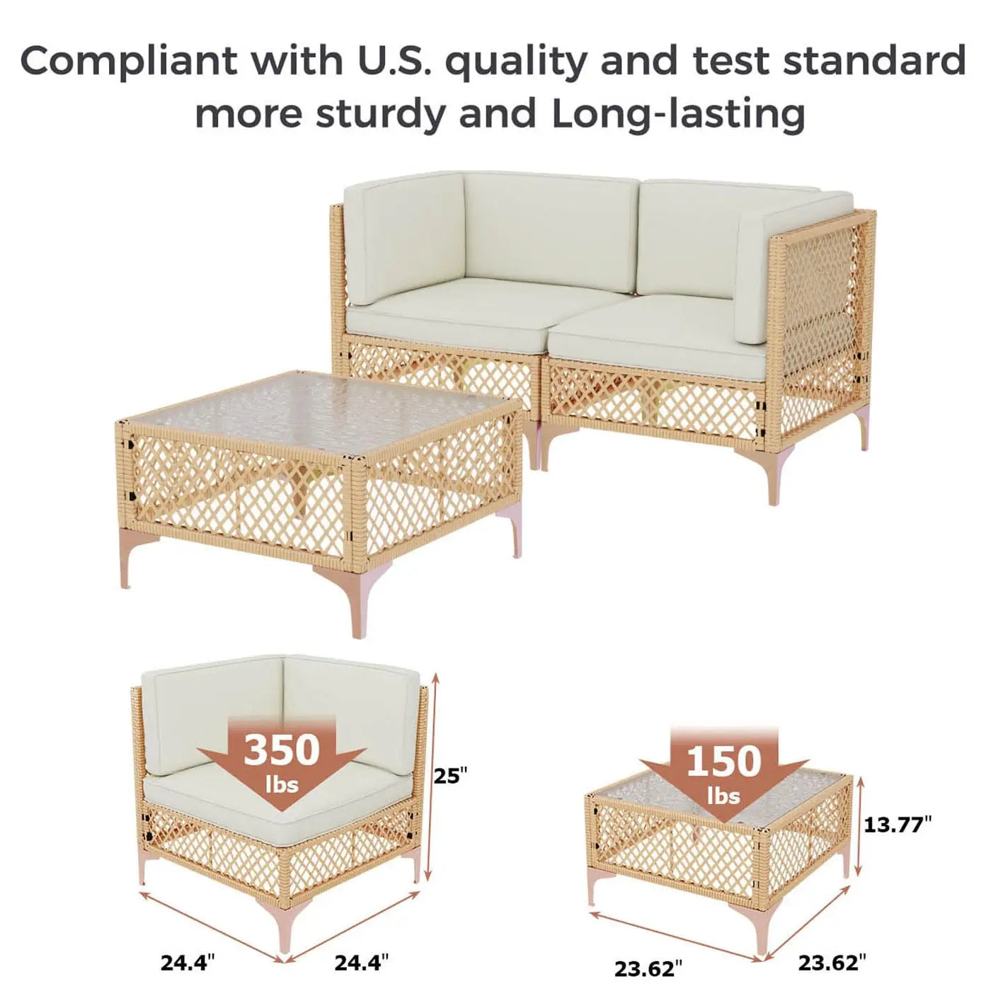 XIAOLANG Outdoor Patio Furniture Set Boho Wicker With Tempered Glass