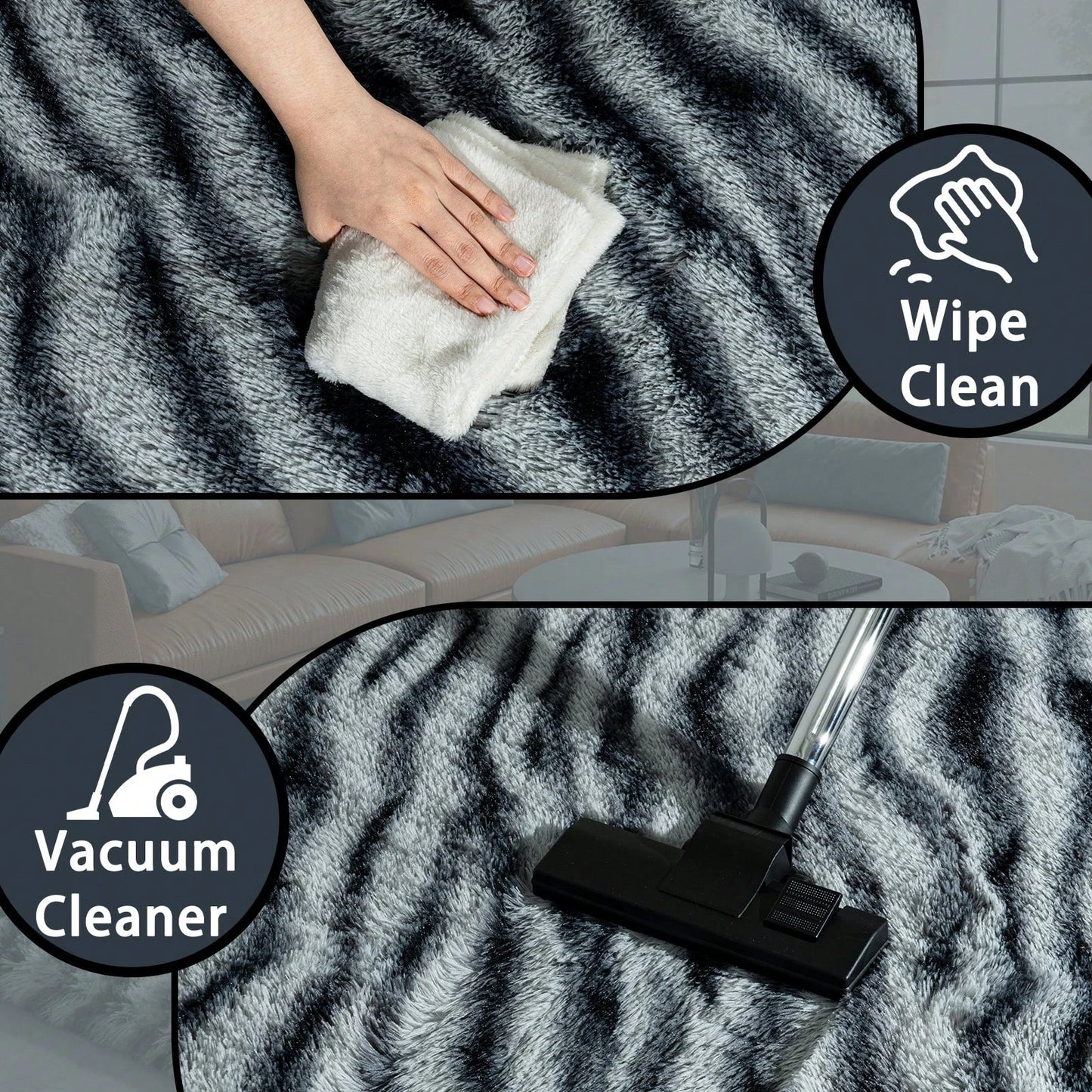 Fluffy Shag Zebra Print Rug For Bedroom And Living Room
