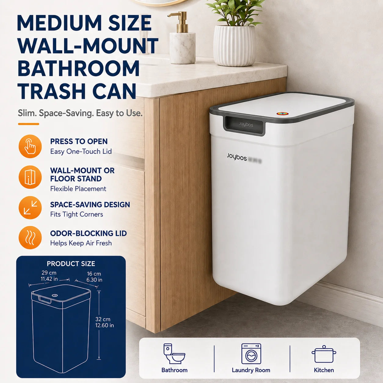 Joybos Dual-Use Wall Mounted Floor Standing Trash Can With Lid