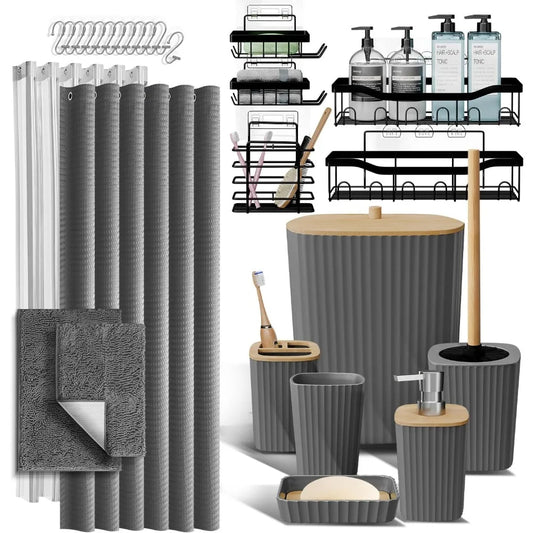 Bathroom Accessory Set 27 Piece Shower Caddy Rugs Curtain