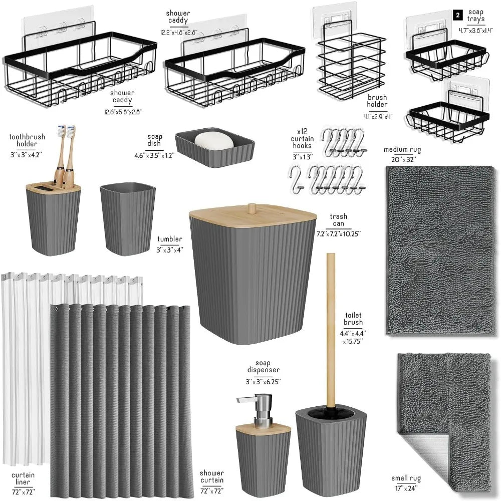 Bathroom Accessory Set 27 Piece Shower Caddy Rugs Curtain