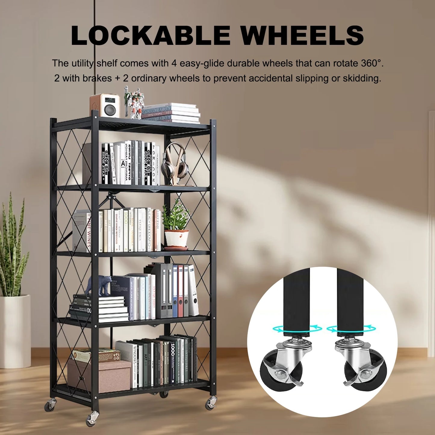 5-Tier Metal Storage Shelving With Wheels, Heavy Duty Organizer