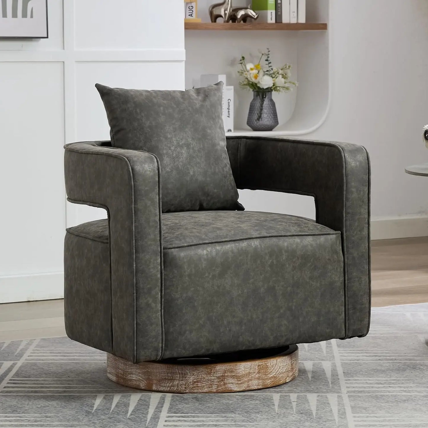 Upholstered Swivel Accent Chair Set Open Back Barrel Chairs