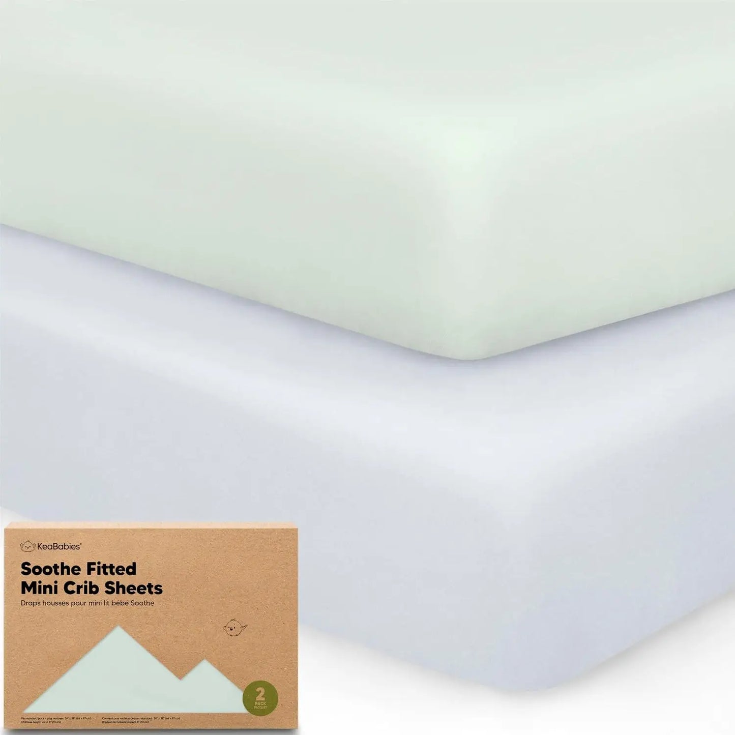 2-Pack Mini Crib Sheets Fitted - 38x26 Pack N Play Sheets for Pack and Play Mattress, Organic Cotton, Soft & Breathable Playard