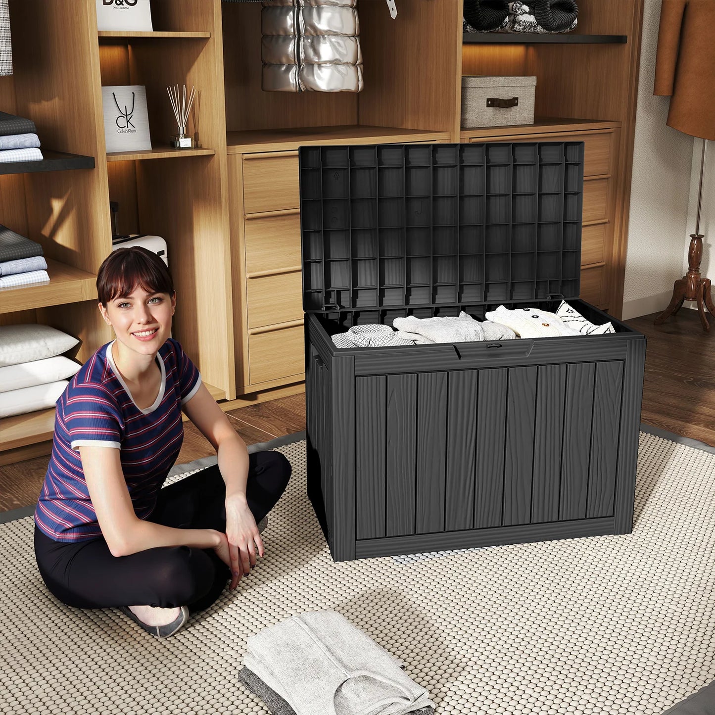 Waterproof Outdoor Resin Deck Box Lockable Storage Container For Patio