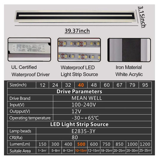 Outdoor Long Strip LED Wall Light Sconce Frosted Acrylic IP67