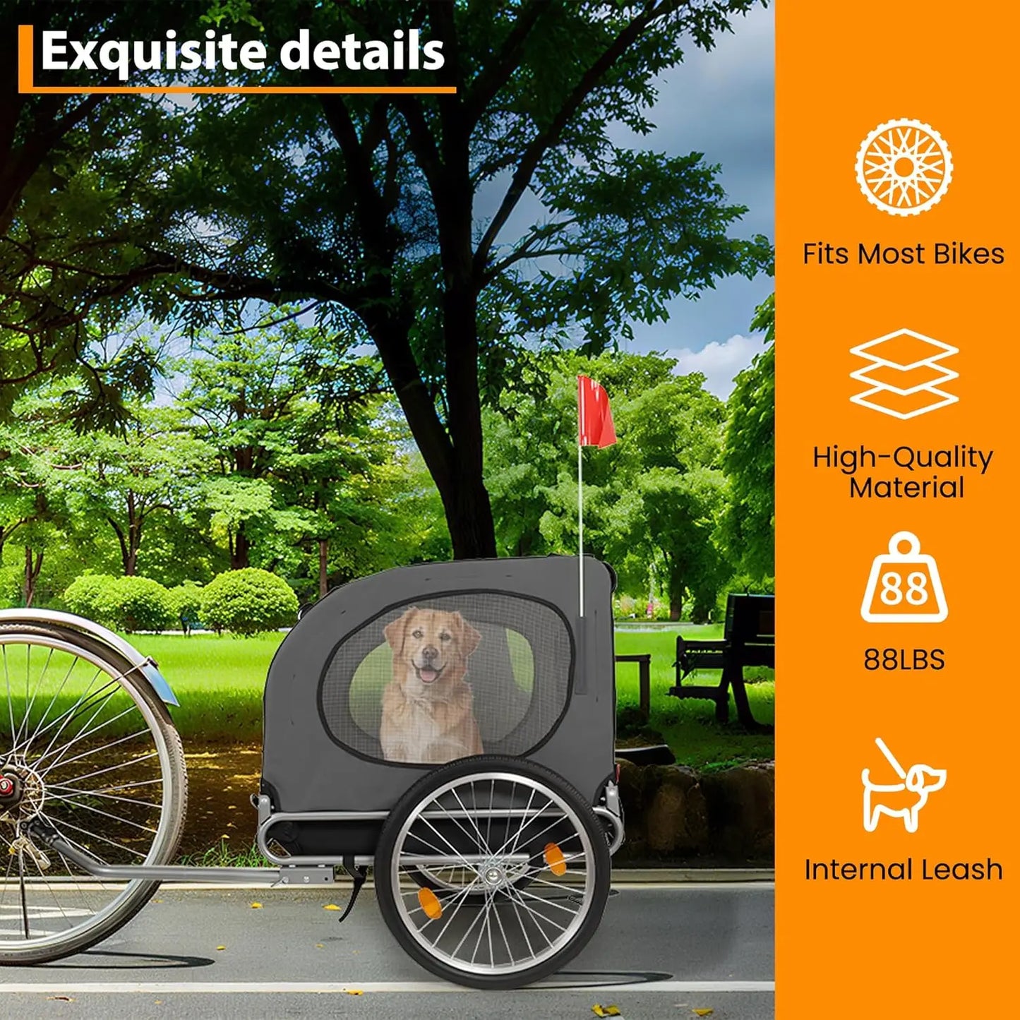 HiMISS Steel Dog Trailer With Universal Coupler Folding Water Resistant Carrier