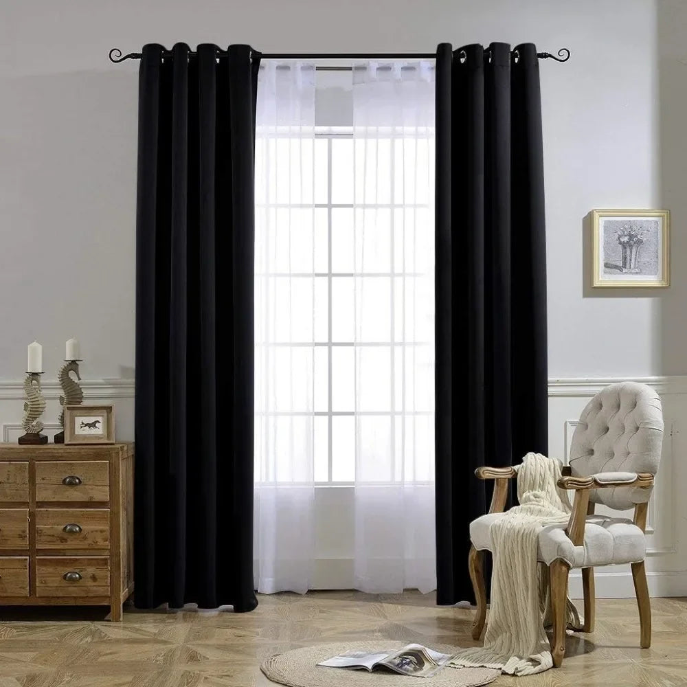 Thermal Insulated Blackout Curtains With Grommet Window Panels