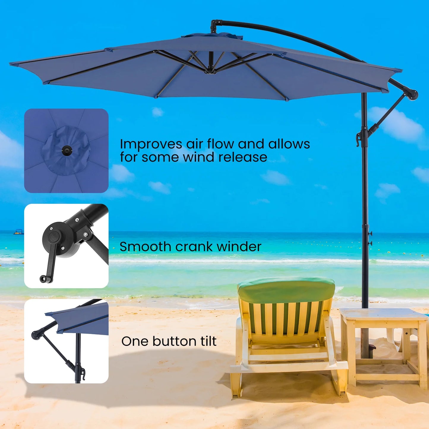 JHK Outdoor Cantilever Patio Umbrella With Easy Tilt UV Protection