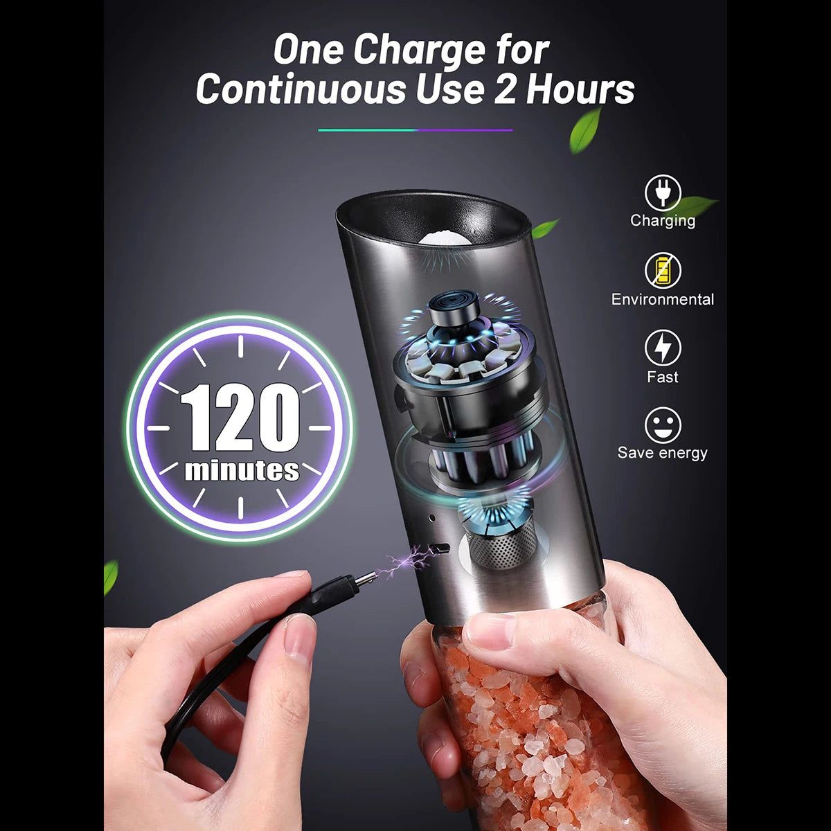Electric Salt And Pepper Grinder Set USB Rechargeable