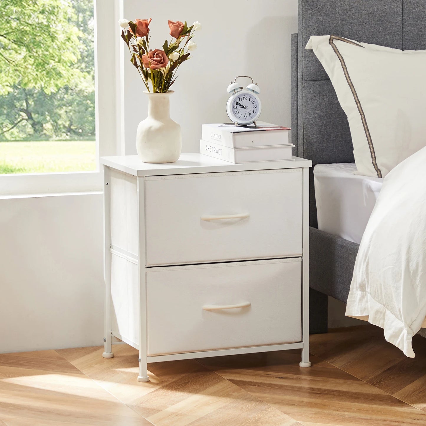 JHK Nightstand Bedside Table With Storage Drawers Modern