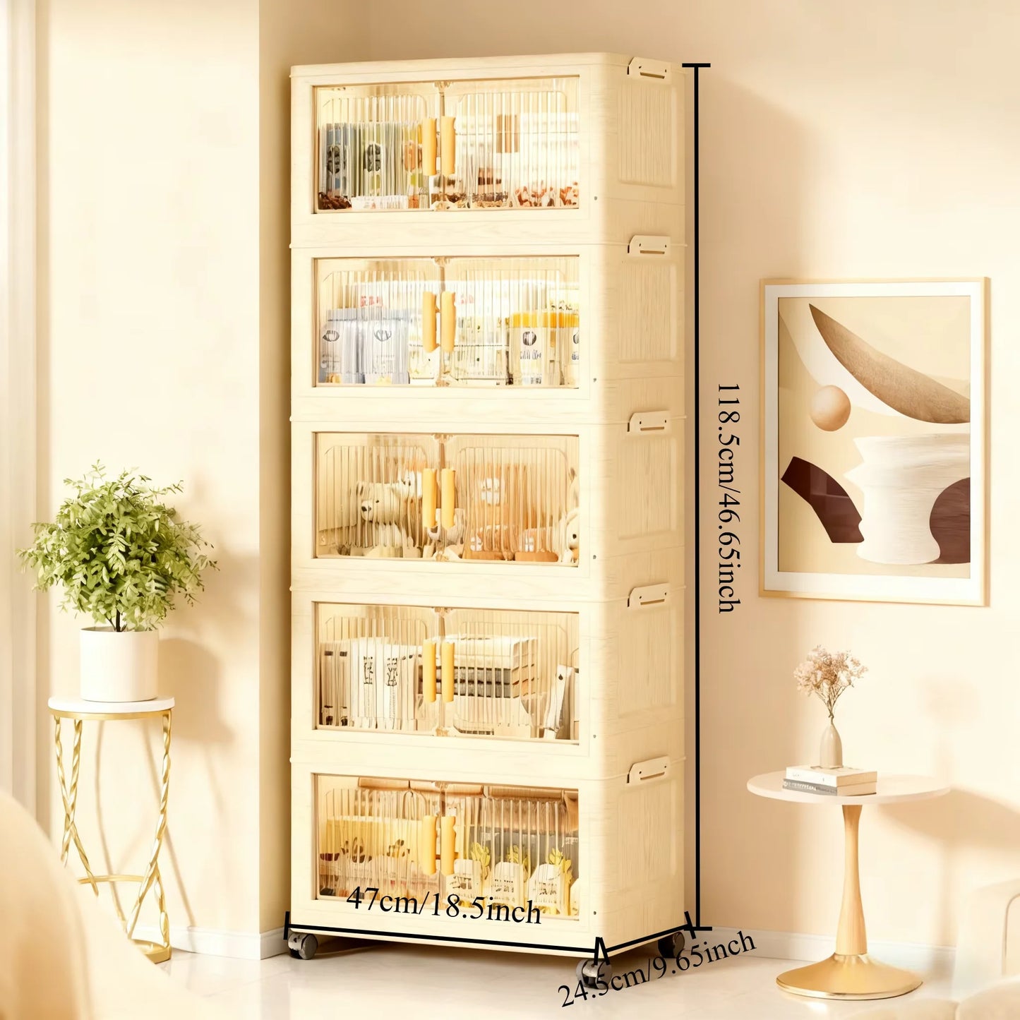 Multi Tier Foldable Plastic Stackable Storage Cabinet With Wheels