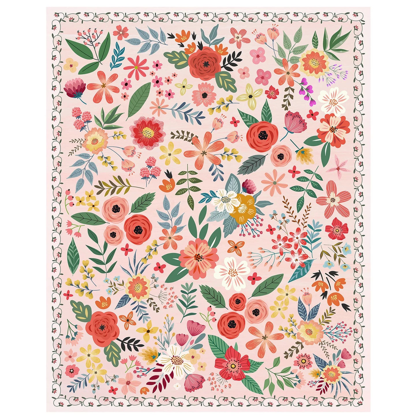 Boho Floral Indoor Rug Washable Non Slip Low Pile Carpet Pet Friendly