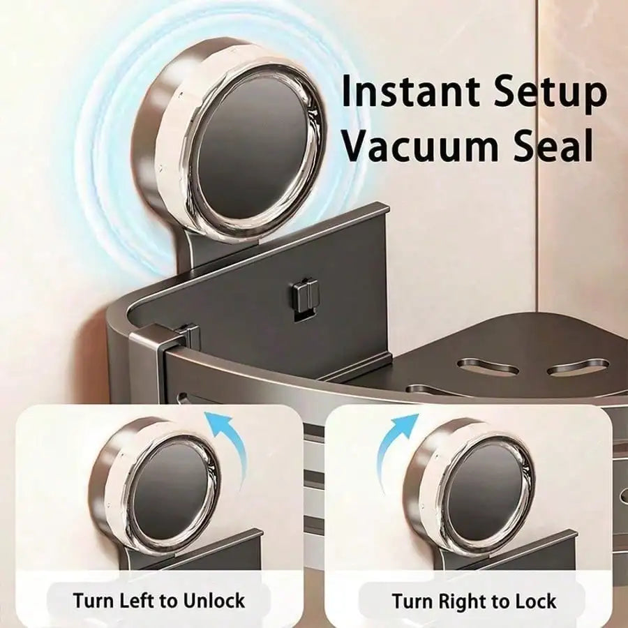 Suction Cup Shower Corner Shelf Wall Mount Organizer With Hooks