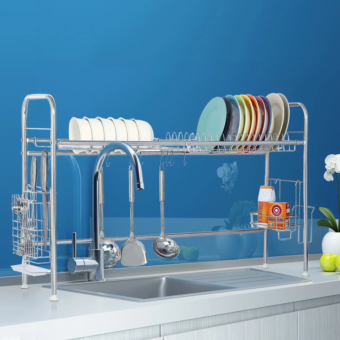 2-Tier Dish Drying Rack Stainless Steel Utensil Holder