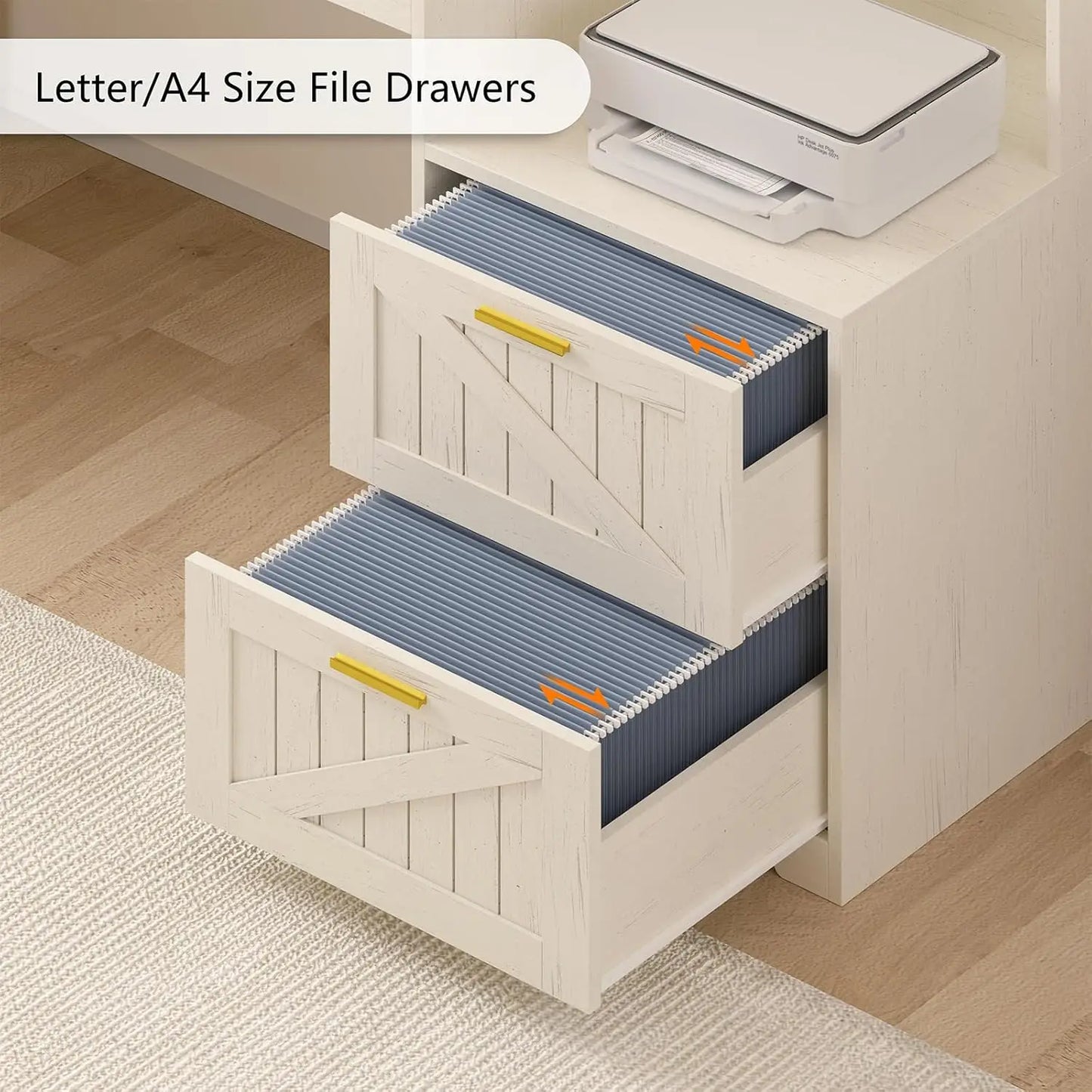 Farmhouse L Shaped Desk With Drawers And Power Outlet