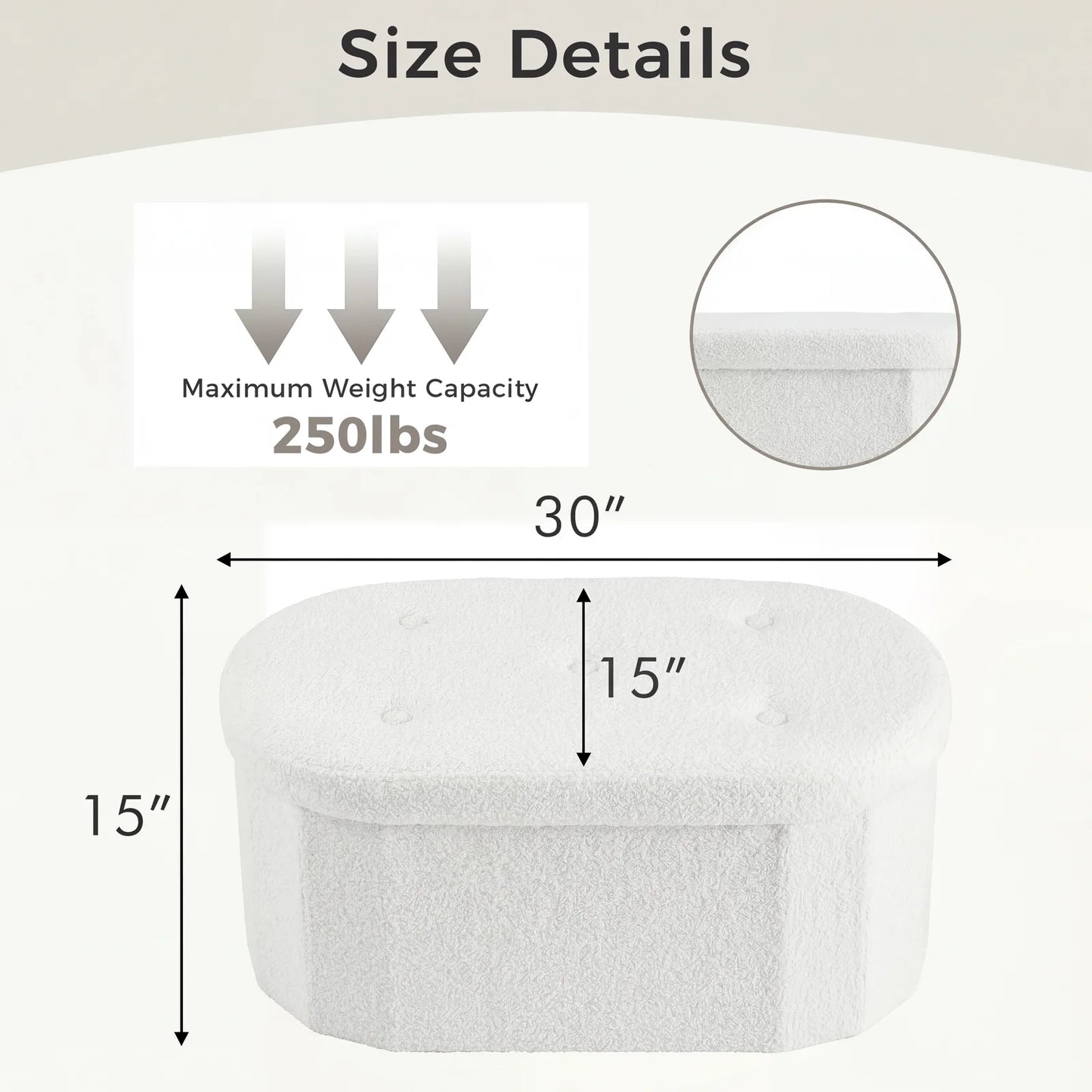 JHK Folding Storage Ottoman Bench With Teddy Fabric
