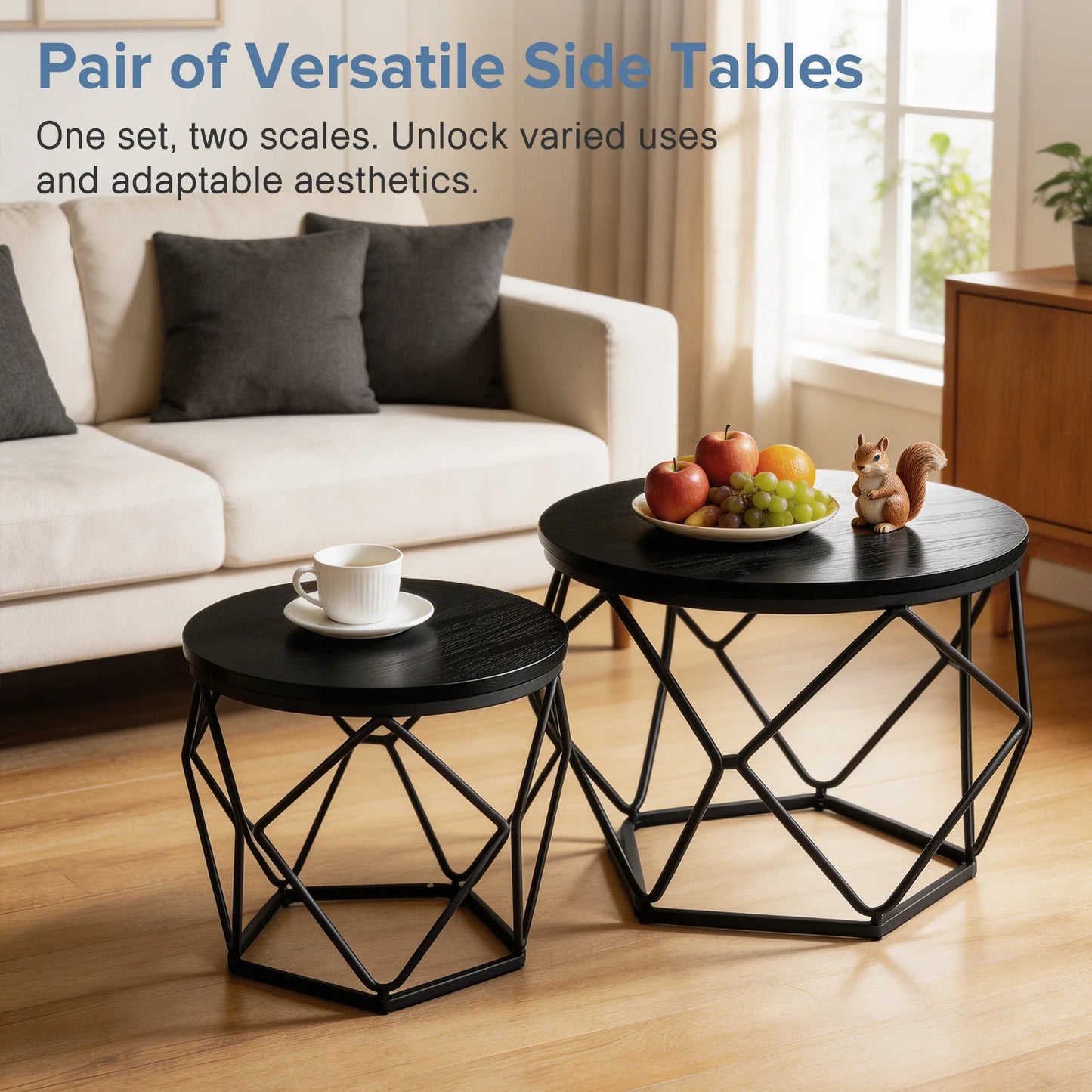 JHK Round Geometric Metal Coffee Table Set For Living Room