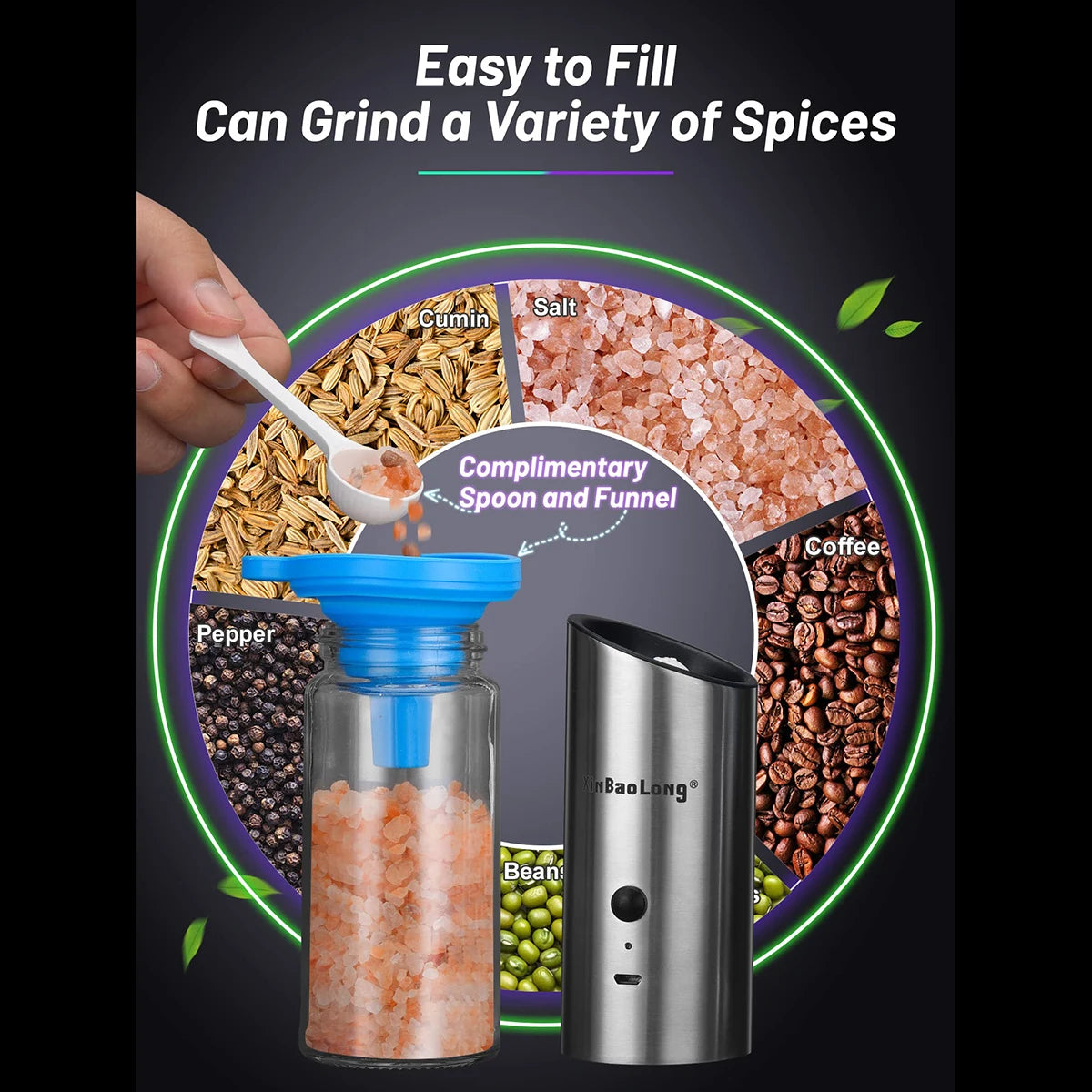 Electric Salt And Pepper Grinder Set USB Rechargeable