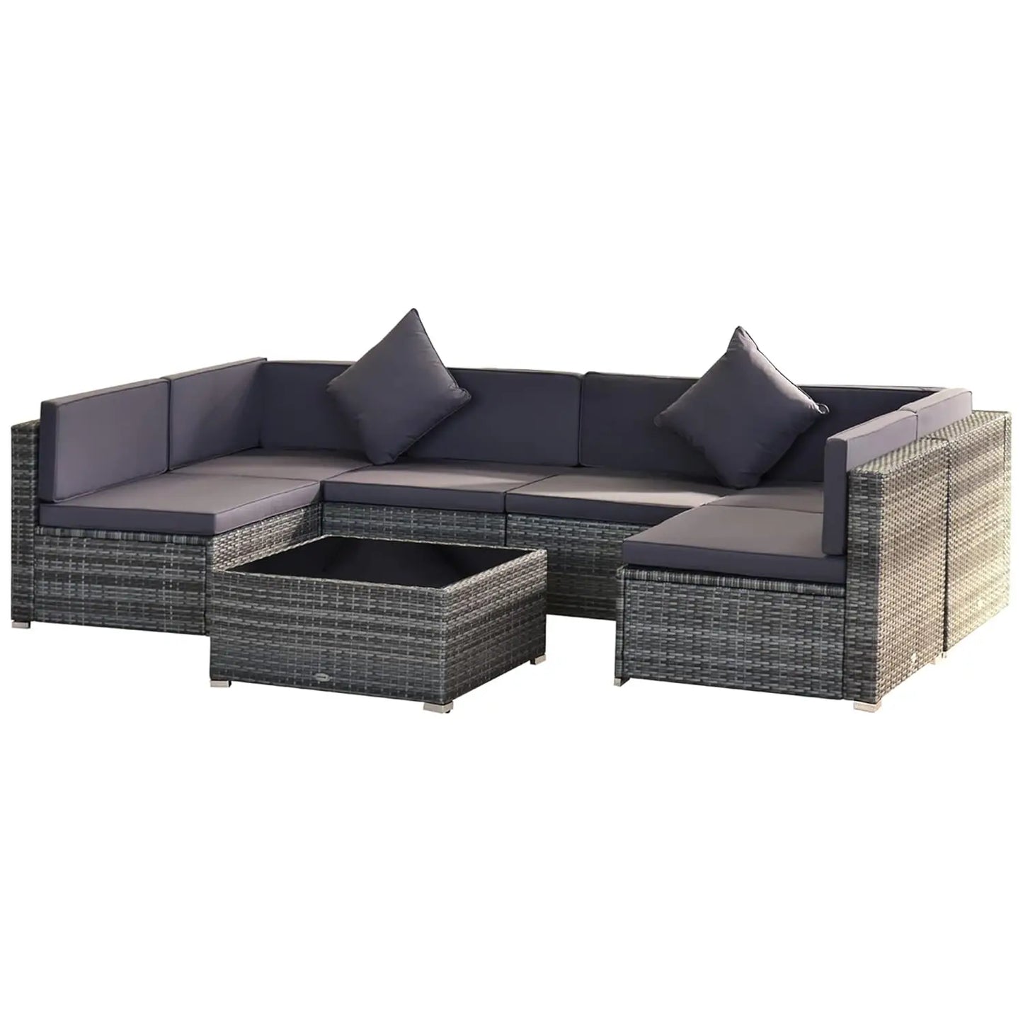 7 Piece PE Rattan Outdoor Sectional Sofa Set With Tempered Glass Table