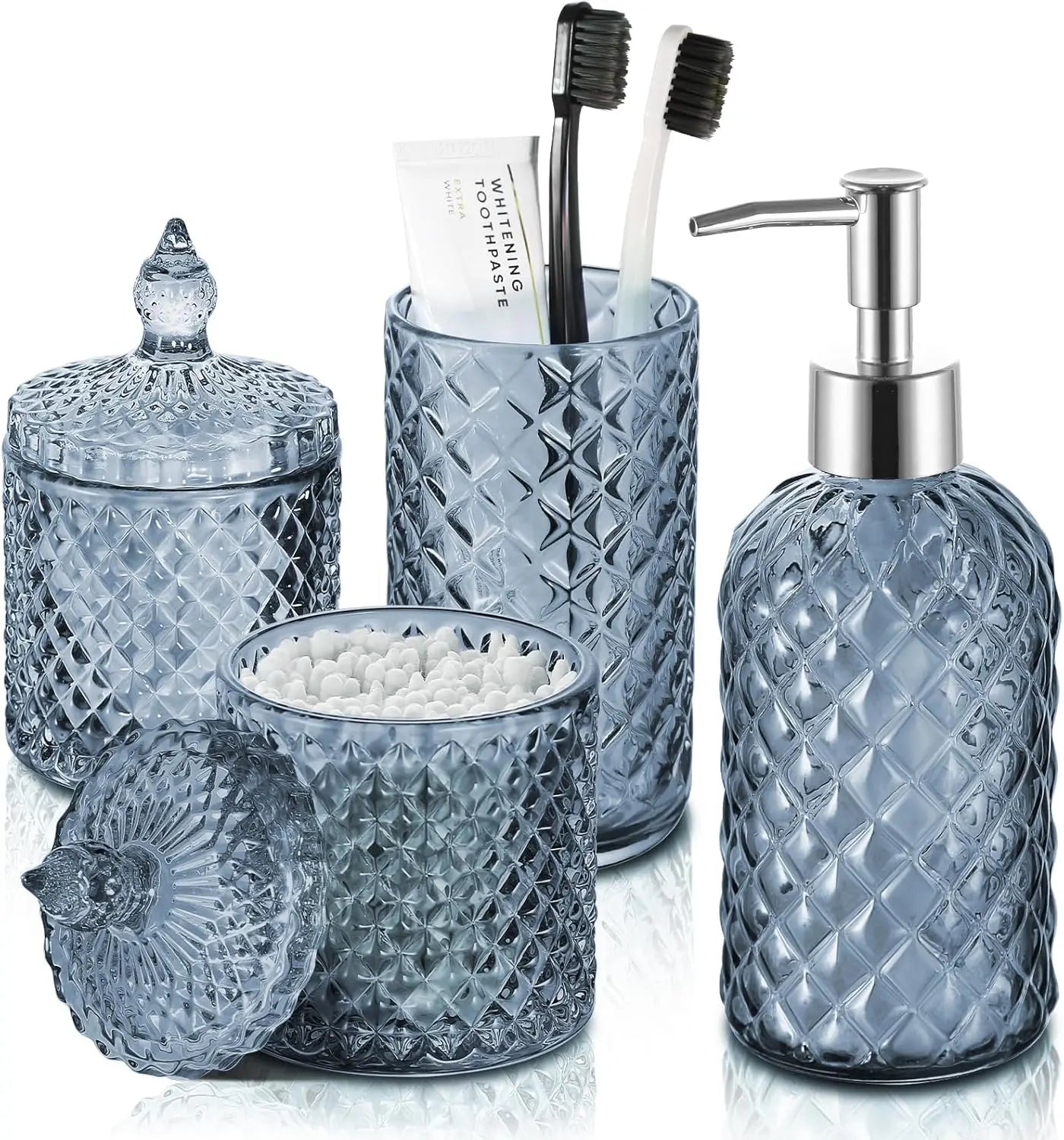 Diamond Pattern Glass Bathroom Set 4-Piece Soap Dispenser And Holders