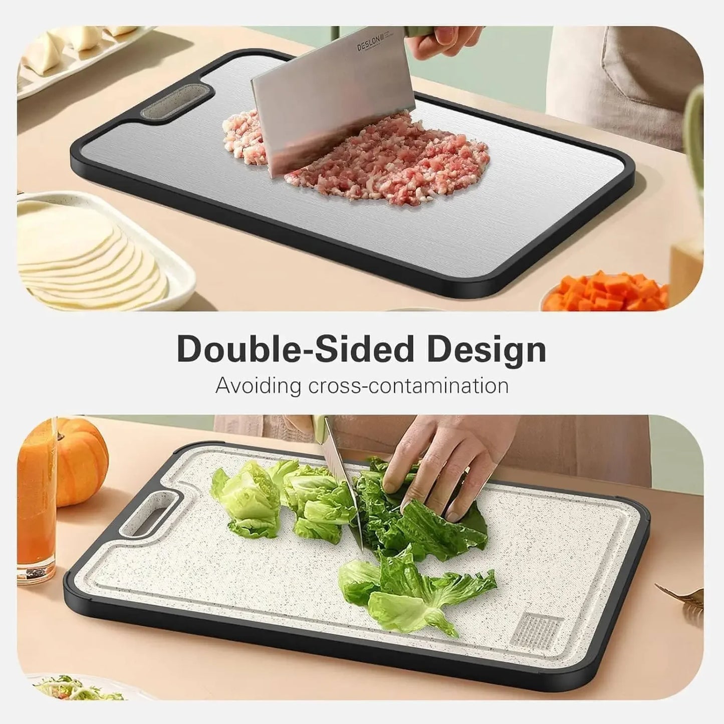 Titanium Cutting Board Double-Sided Non-Slip With Juice Groove Handles