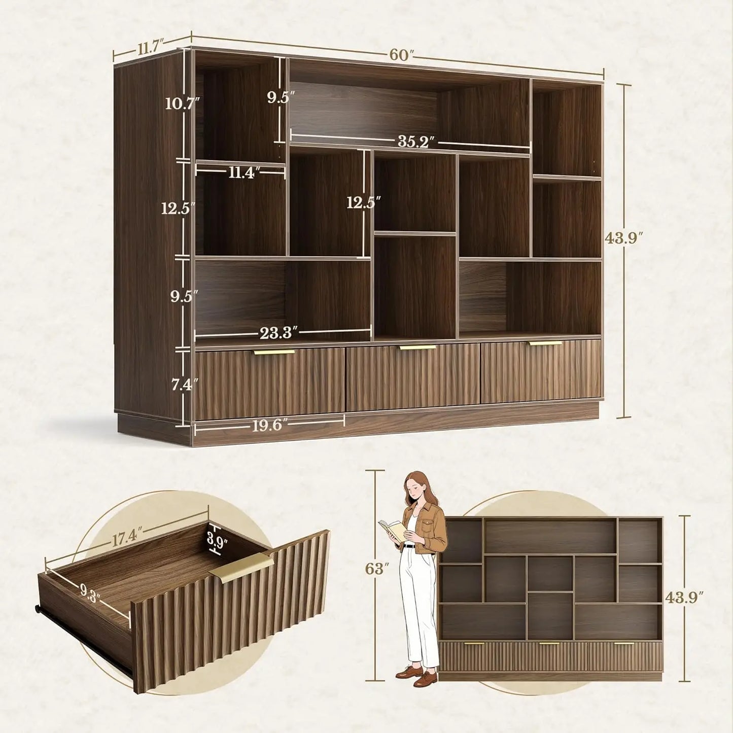 Electric Height Adjustable Standing Desk With Bookshelf Set