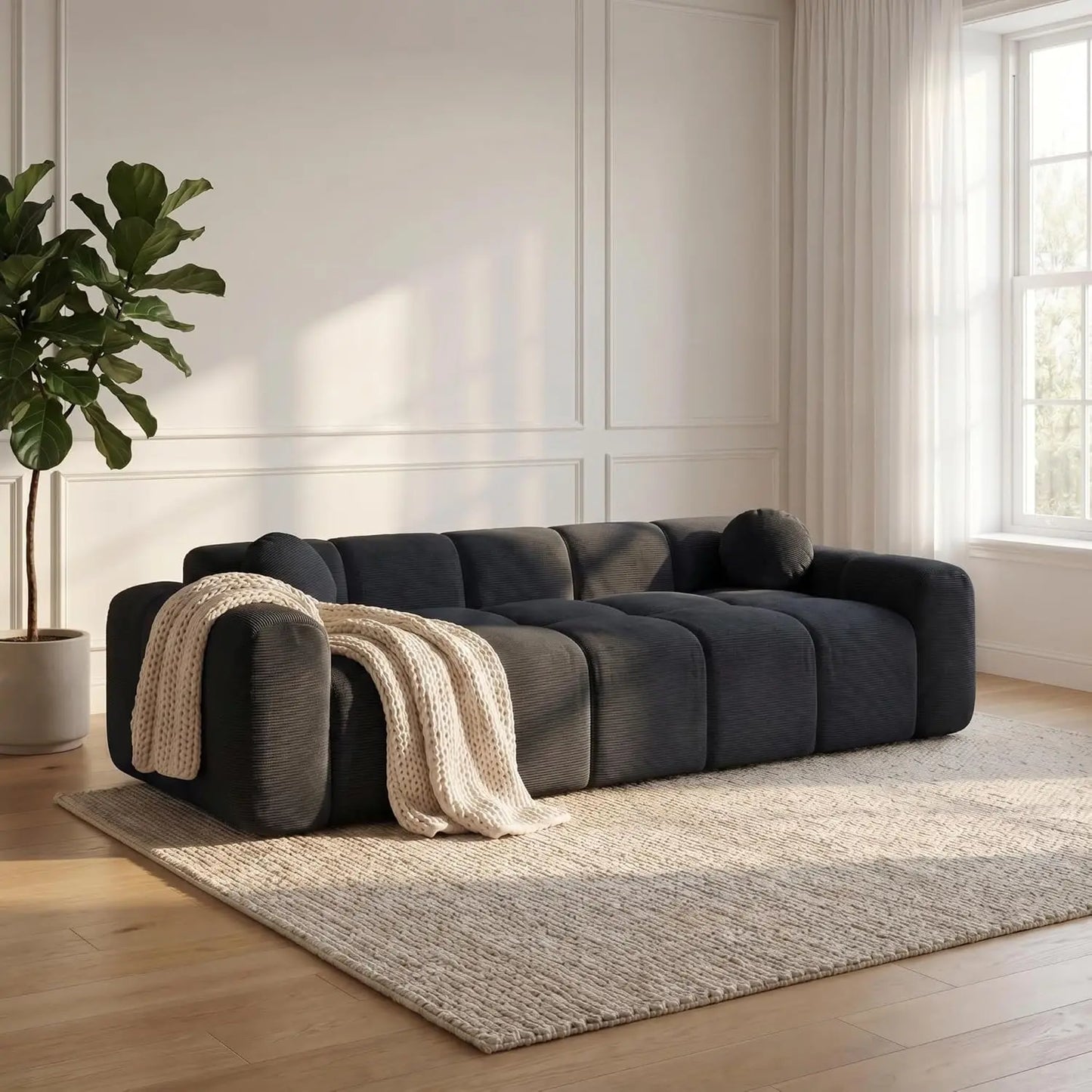 98.4" Cloud Sofa Couches, Comfy Upholstered Corduroy 3-Seater Boneless Marshmallow Couch, Modern Oversized Loveseat, Custom
