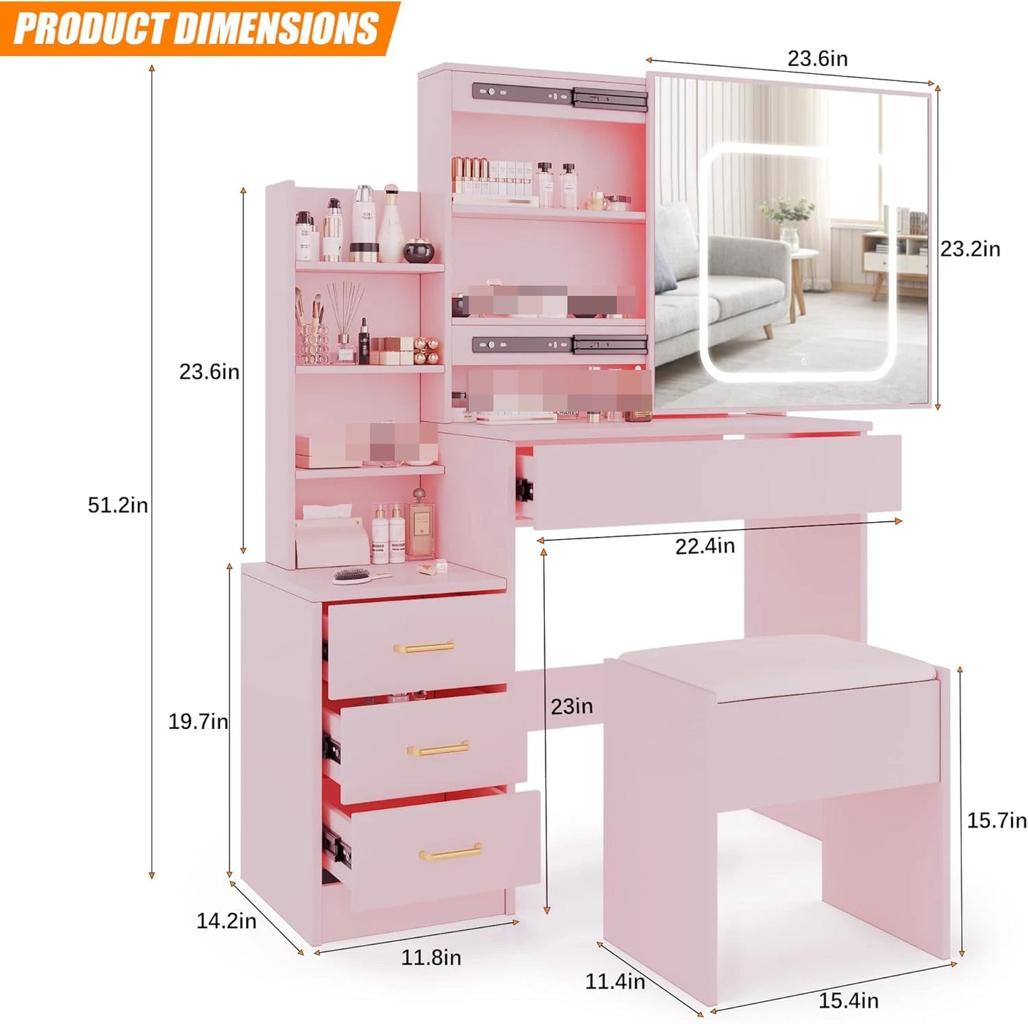 HiMISS Vanity Desk With Mirror And Superior Led Lighting