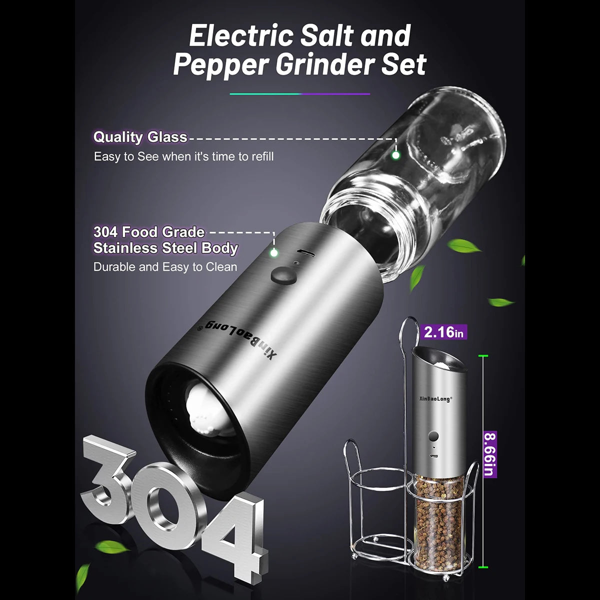 Electric Salt And Pepper Grinder Set USB Rechargeable