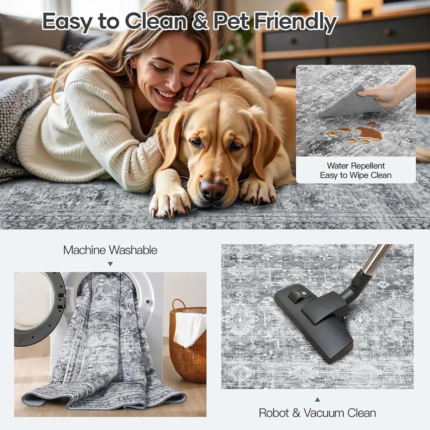 Washable Area Rug With Non Slip Backing