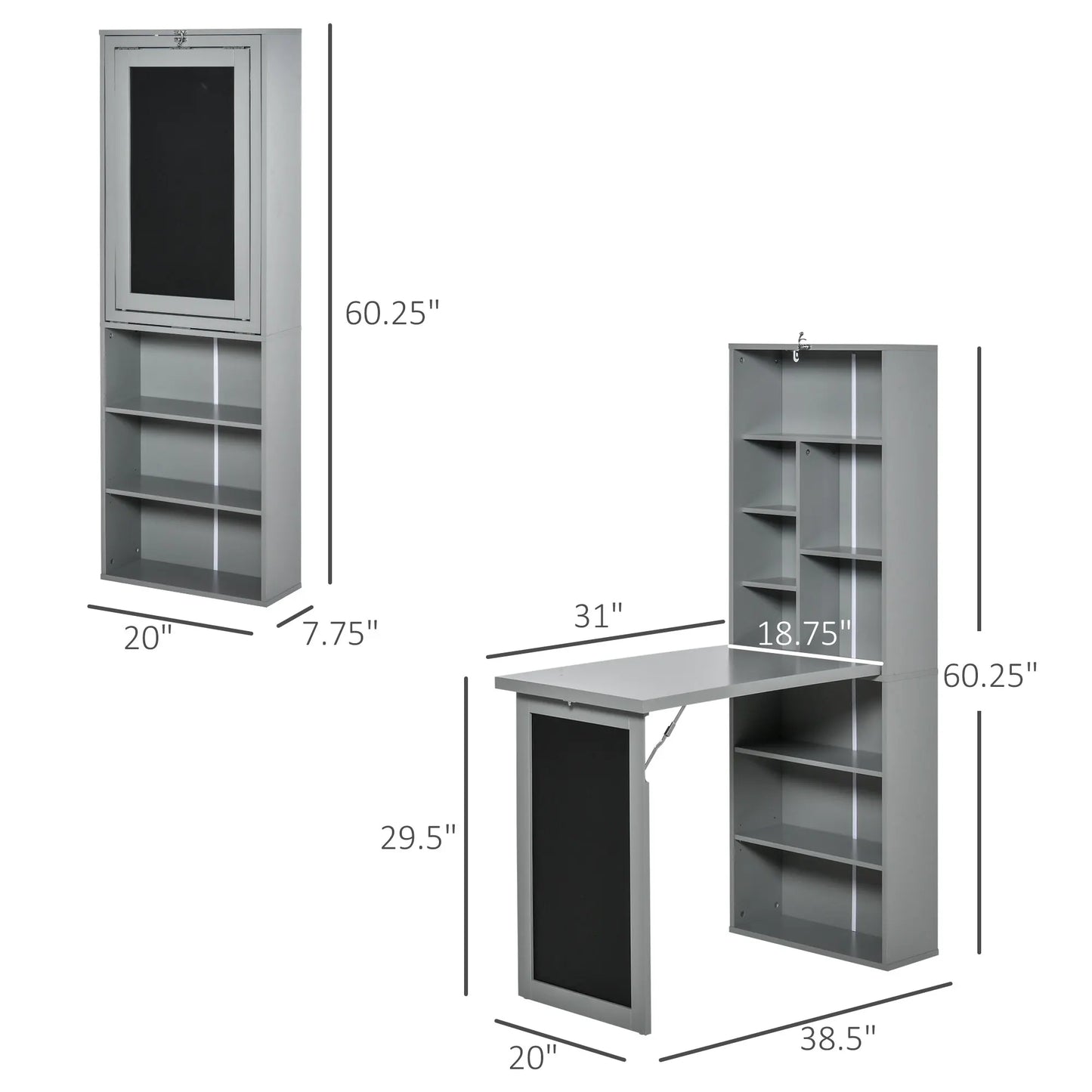 HOMCOM Fold-Out Convertible Office Desk With Blackboard And Side Shelf