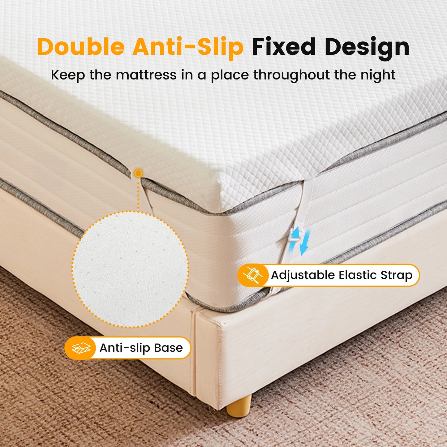 JHK Gel Memory Foam Mattress Topper With Cooling Fabric Cover