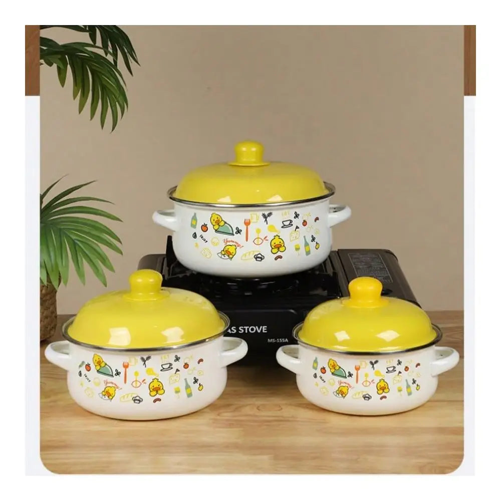 3-Piece Exquisite Enamel Cookware Set With Multifunctional Pots