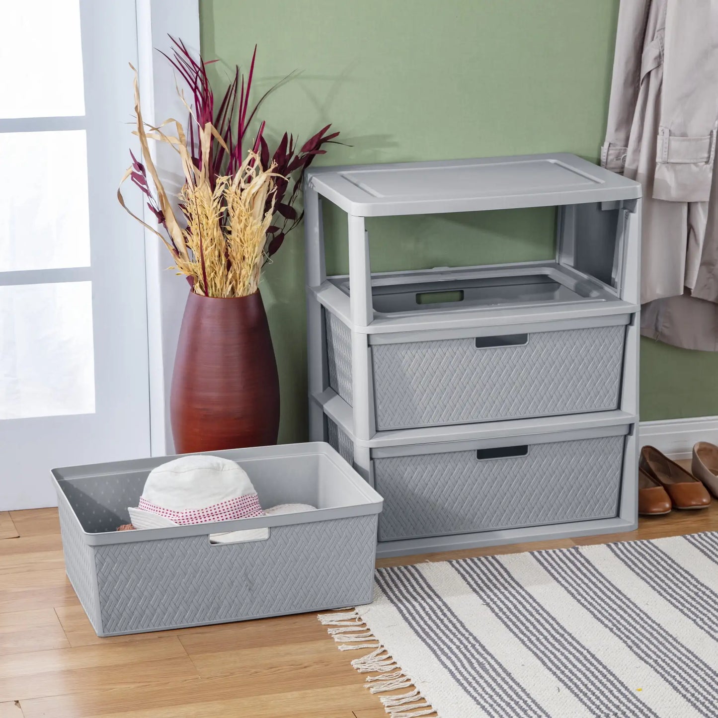 OEINGCN Wide 3-Drawer Tower Plastic Storage Organizer