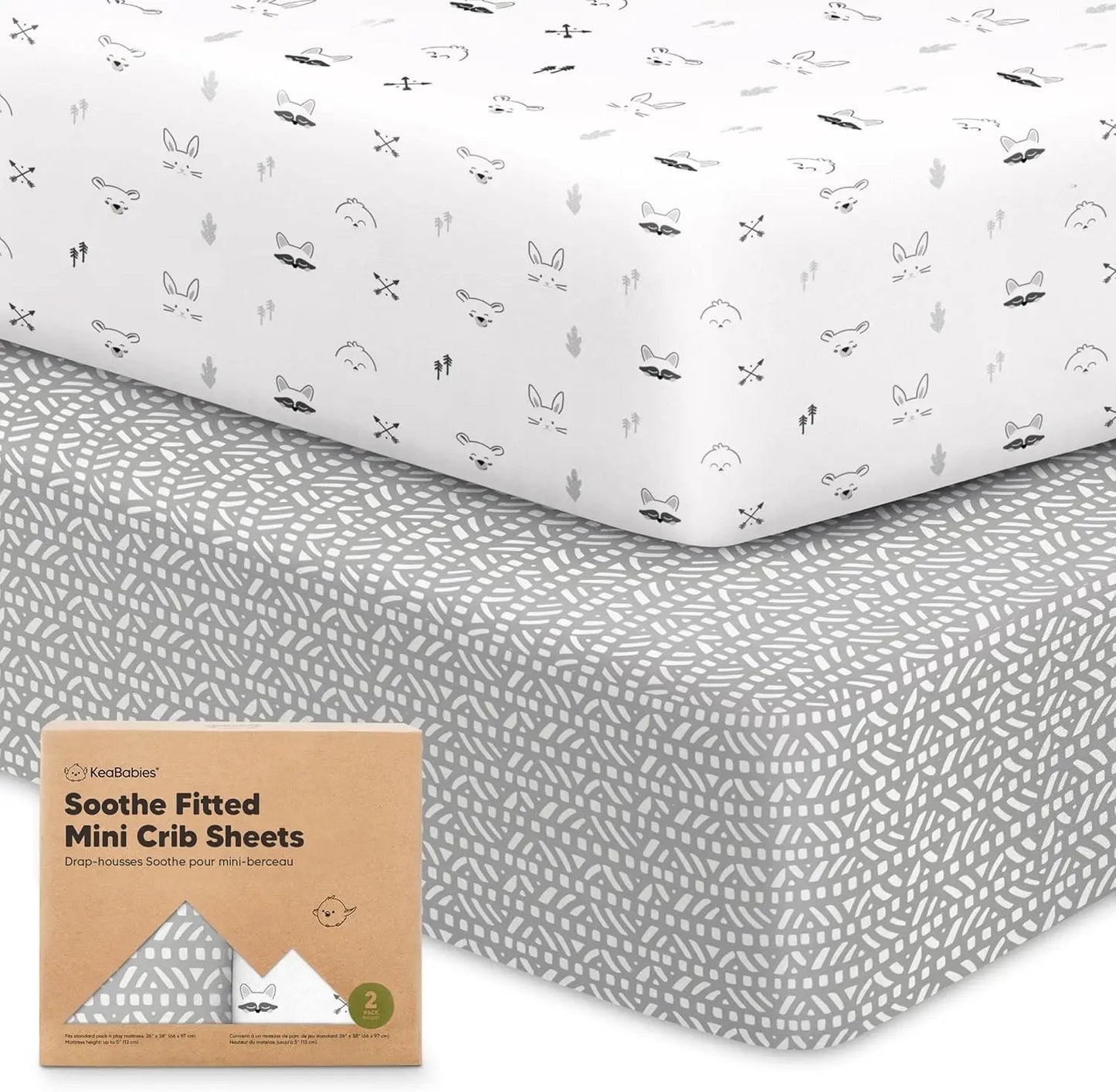 2-Pack Mini Crib Sheets Fitted - 38x26 Pack N Play Sheets for Pack and Play Mattress, Organic Cotton, Soft & Breathable Playard