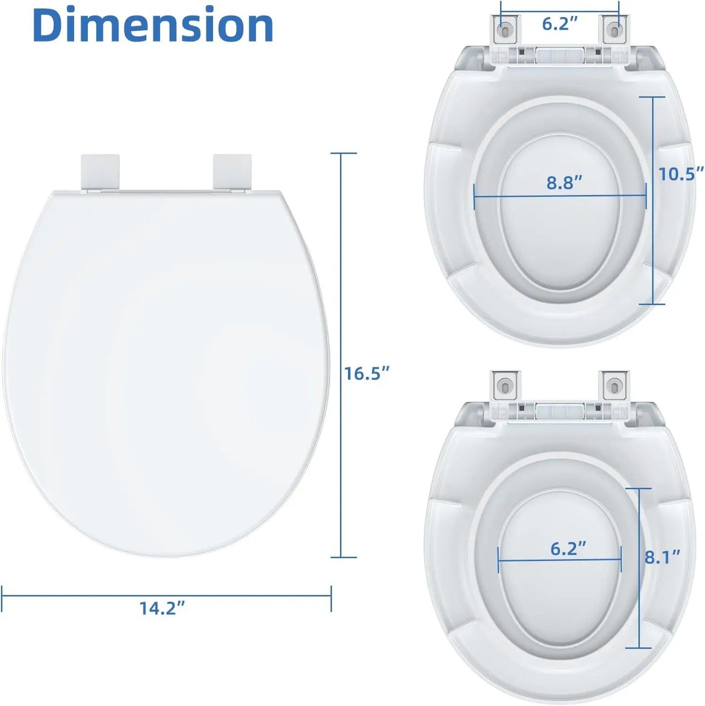 Elongated Toilet Seat With Slow Close And Quick Release