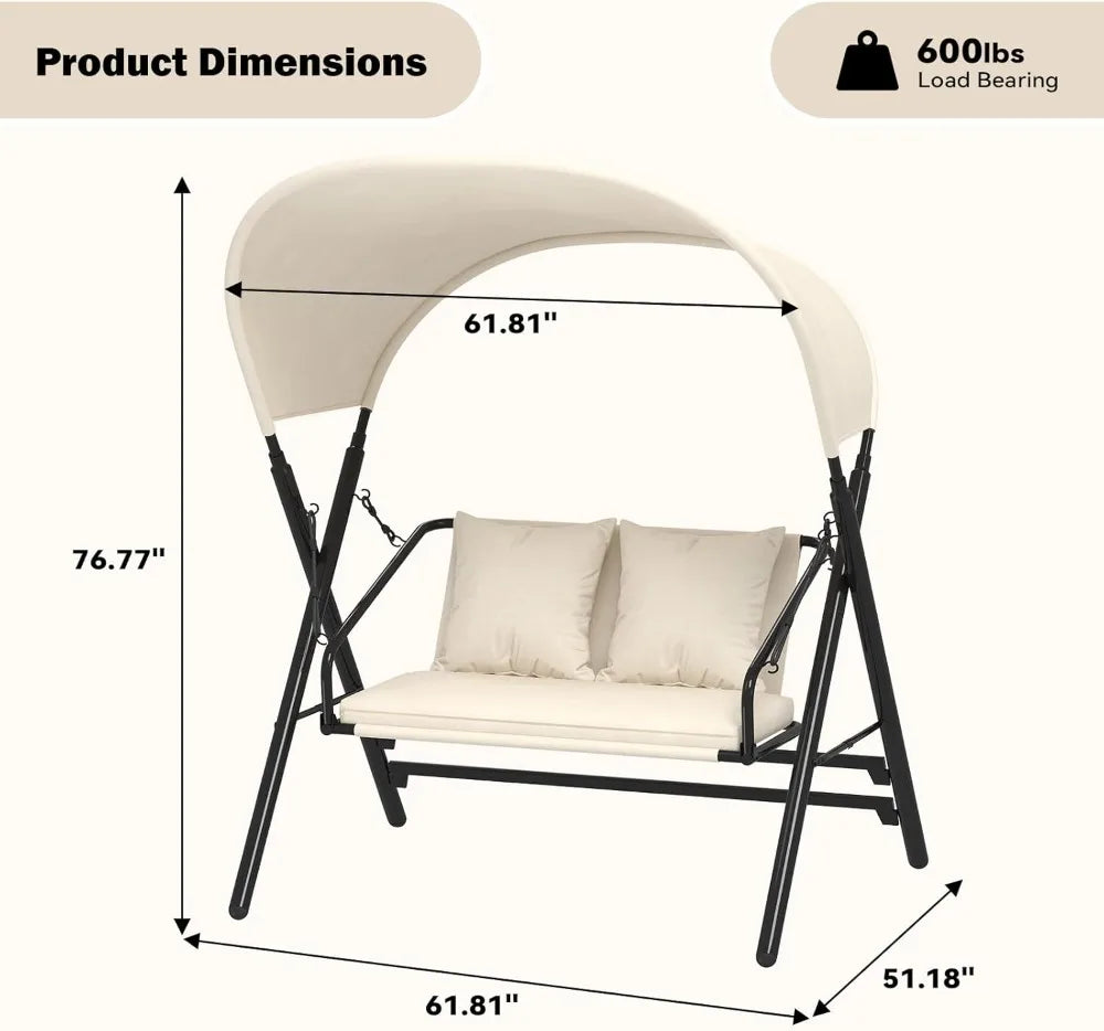 Outdoor Patio Swing Chair With Canopy 600 Lbs Capacity
