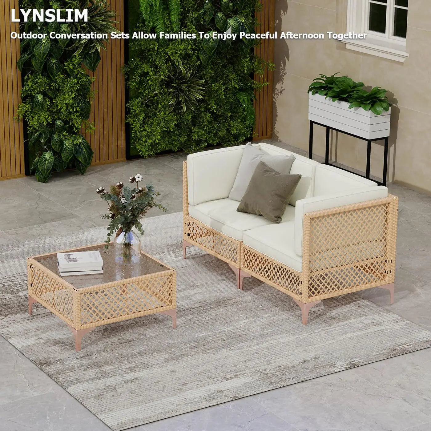 XIAOLANG Outdoor Patio Furniture Set Boho Wicker With Tempered Glass