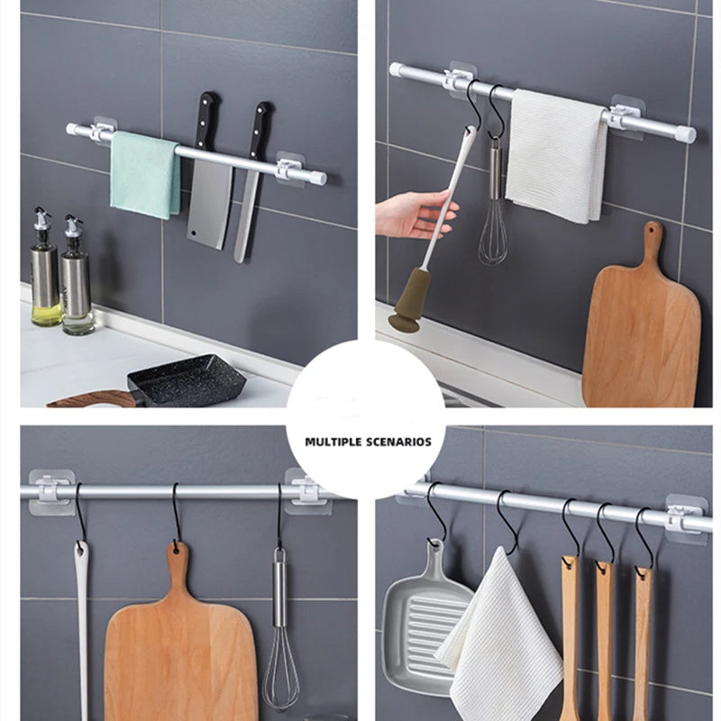 Nail Free Adjustable Curtain Rod Holders Clamp Hooks Self Adhesive