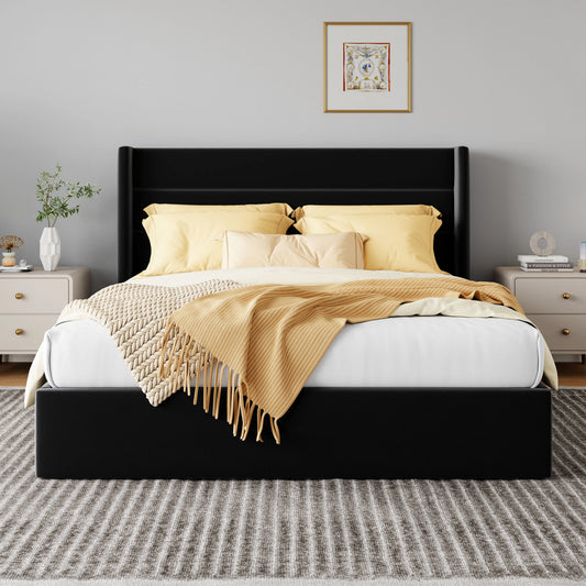 HOOMIC Lift Up Storage Bed With Wingback Headboard And Hydraulic