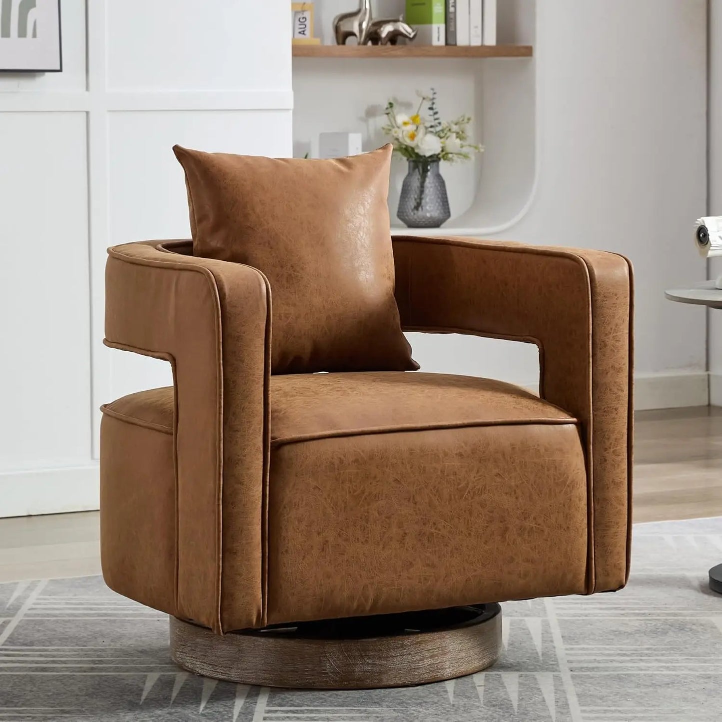 Upholstered Swivel Accent Chair Set Open Back Barrel Chairs
