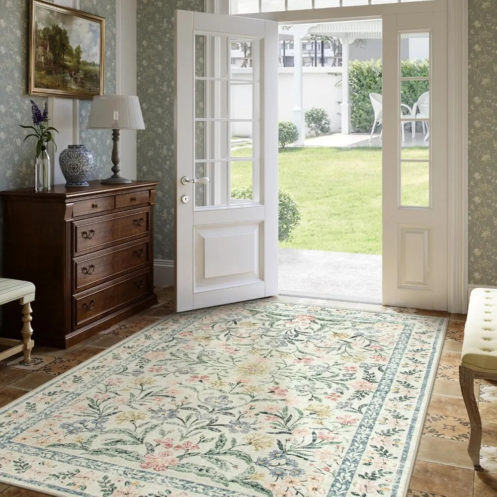 Boho Floral Distressed Area Rug Non Slip Soft Ultra Thin