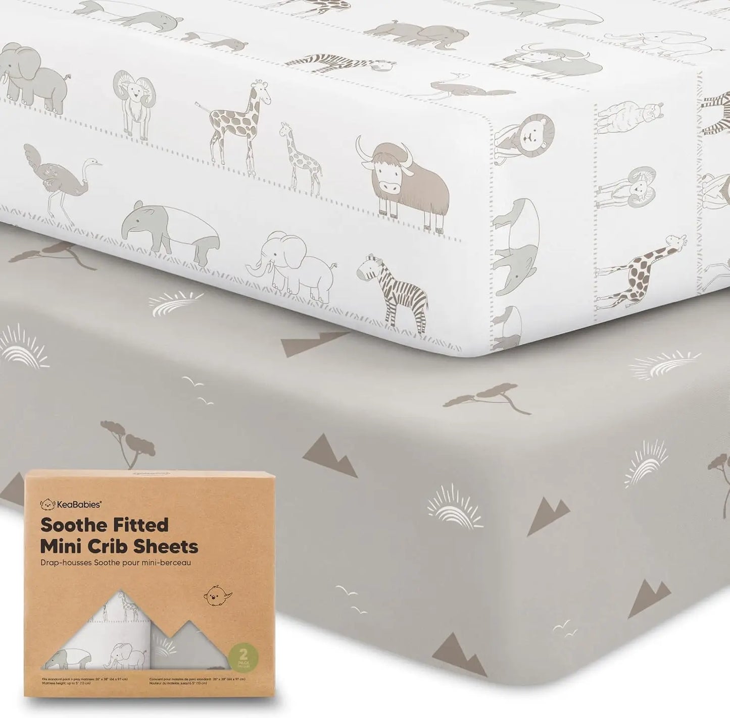 2-Pack Mini Crib Sheets Fitted - 38x26 Pack N Play Sheets for Pack and Play Mattress, Organic Cotton, Soft & Breathable Playard